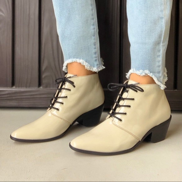 Patent Lace Up Mid Heel Western Bootie - Picture 2 of 4